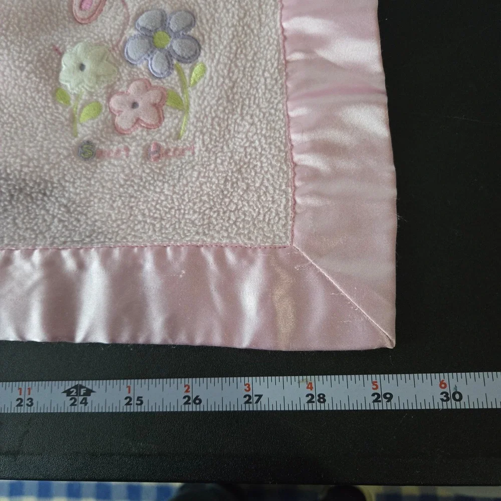 Carters Just One Year Pink Fleece  Satin Trim Baby Blanket Butterfly Security‎